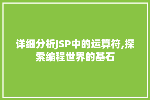 详细分析JSP中的运算符,探索编程世界的基石
