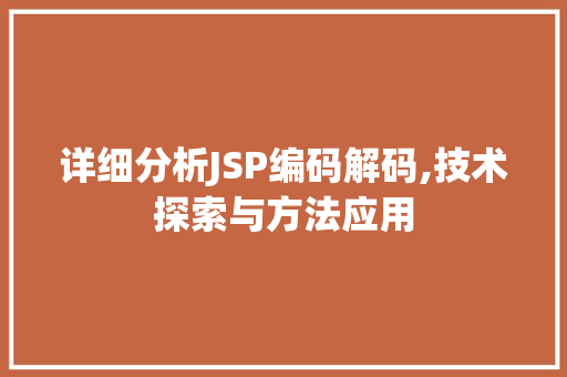 详细分析JSP编码解码,技术探索与方法应用