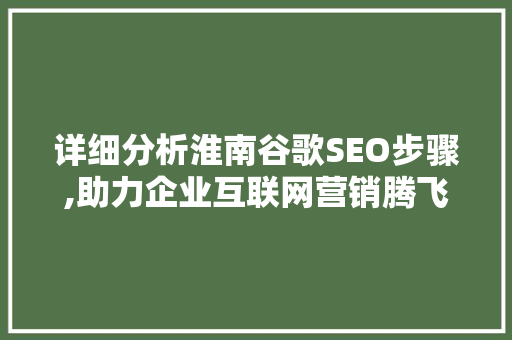 详细分析淮南谷歌SEO步骤,助力企业互联网营销腾飞