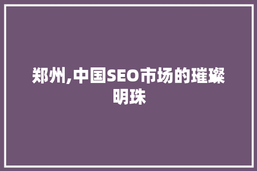 郑州,中国SEO市场的璀璨明珠 郑州,中国SEO市场的璀璨明珠 百度SEO