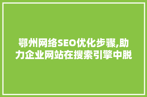 鄂州网络SEO优化步骤,助力企业网站在搜索引擎中脱颖而出