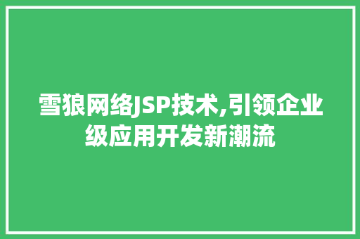 雪狼网络JSP技术,引领企业级应用开发新潮流