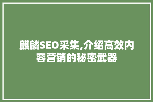 麒麟SEO采集,介绍高效内容营销的秘密武器 麒麟SEO采集,介绍高效内容营销的秘密武器 百度SEO