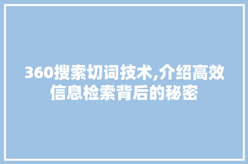360搜索切词技术,介绍高效信息检索背后的秘密