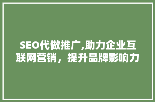 SEO代做推广,助力企业互联网营销，提升品牌影响力 SEO代做推广,助力企业互联网营销，提升品牌影响力 搜狗SEO