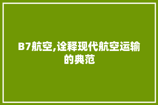 B7航空,诠释现代航空运输的典范