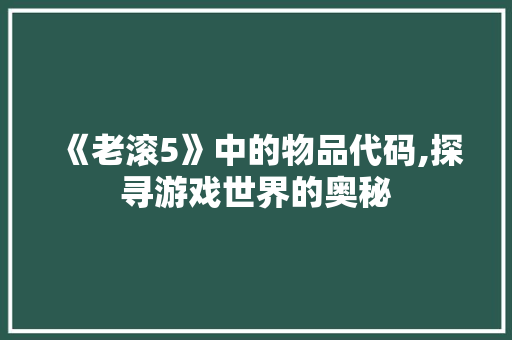 《老滚5》中的物品代码,探寻游戏世界的奥秘