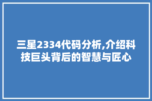 三星2334代码分析,介绍科技巨头背后的智慧与匠心