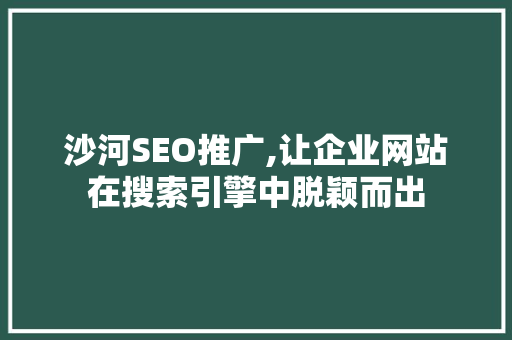 沙河SEO推广,让企业网站在搜索引擎中脱颖而出