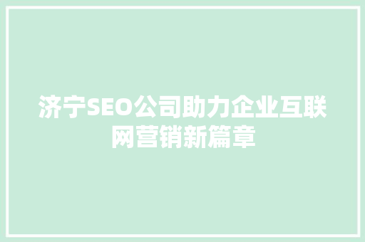 济宁SEO公司助力企业互联网营销新篇章