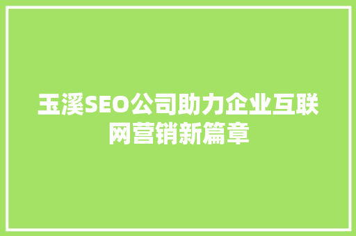 玉溪SEO公司助力企业互联网营销新篇章