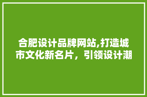 合肥设计品牌网站,打造城市文化新名片，引领设计潮流