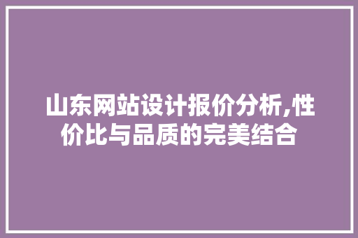 山东网站设计报价分析,性价比与品质的完美结合 山东网站设计报价分析,性价比与品质的完美结合 GoogleSEO