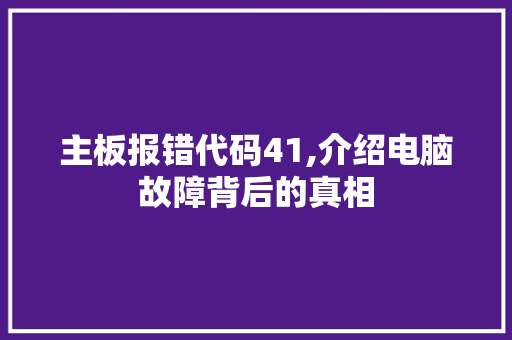 主板报错代码41,介绍电脑故障背后的真相