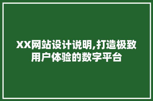 XX网站设计说明,打造极致用户体验的数字平台
