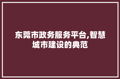 东莞市政务服务平台,智慧城市建设的典范