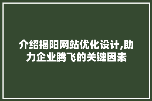 介绍揭阳网站优化设计,助力企业腾飞的关键因素 介绍揭阳网站优化设计,助力企业腾飞的关键因素 必应SEO
