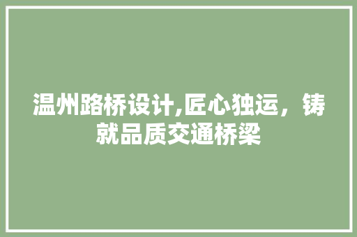 温州路桥设计,匠心独运，铸就品质交通桥梁