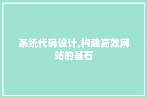 系统代码设计,构建高效网站的基石 系统代码设计,构建高效网站的基石 百度SEO
