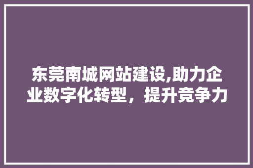 东莞南城网站建设,助力企业数字化转型，提升竞争力