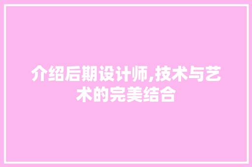 介绍后期设计师,技术与艺术的完美结合 介绍后期设计师,技术与艺术的完美结合 百度SEO