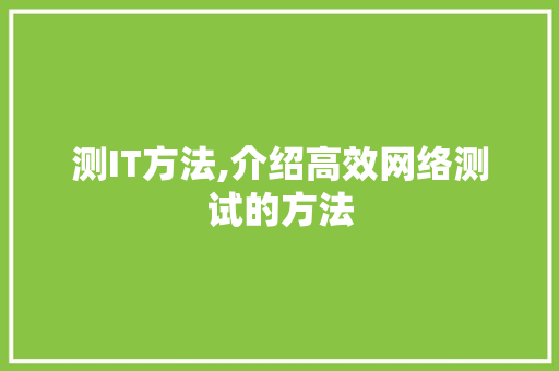 测IT方法,介绍高效网络测试的方法