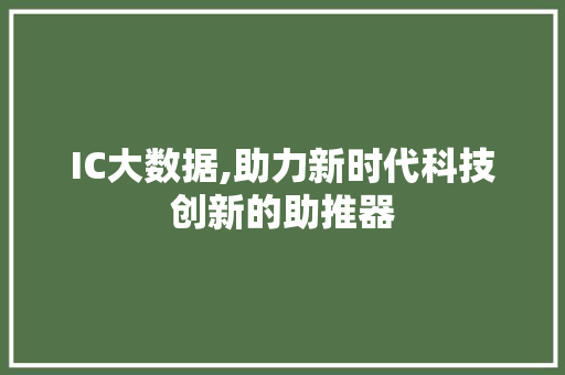 IC大数据,助力新时代科技创新的助推器 GoogleSEO