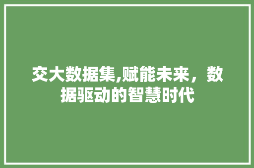 交大数据集,赋能未来，数据驱动的智慧时代 搜狗SEO