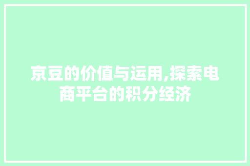 京豆的价值与运用,探索电商平台的积分经济