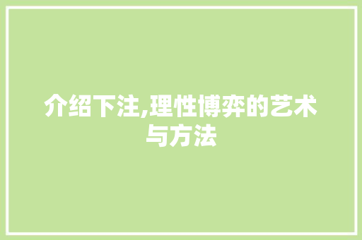 介绍下注,理性博弈的艺术与方法 百度SEO