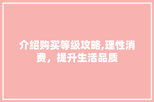 介绍购买等级攻略,理性消费，提升生活品质 神马SEO