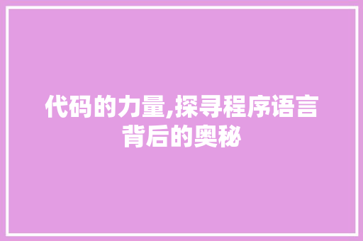 代码的力量,探寻程序语言背后的奥秘 搜狗SEO