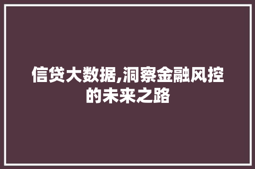 信贷大数据,洞察金融风控的未来之路 搜狗SEO