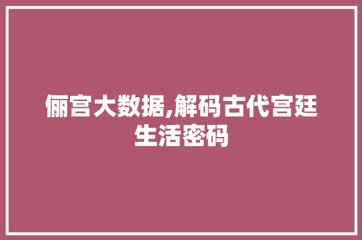 俪宫大数据,解码古代宫廷生活密码 神马SEO