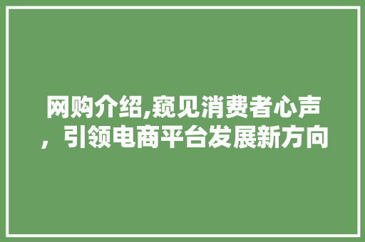 网购介绍,窥见消费者心声，引领电商平台发展新方向