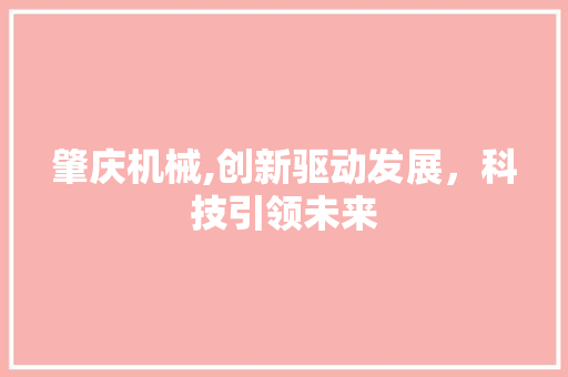 肇庆机械,创新驱动发展，科技引领未来