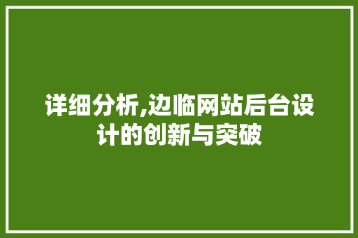 详细分析,边临网站后台设计的创新与突破 详细分析,边临网站后台设计的创新与突破 GoogleSEO