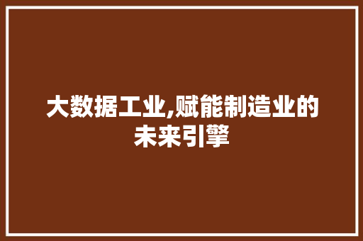 大数据工业,赋能制造业的未来引擎