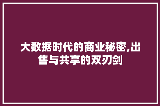 大数据时代的商业秘密,出售与共享的双刃剑 百度SEO