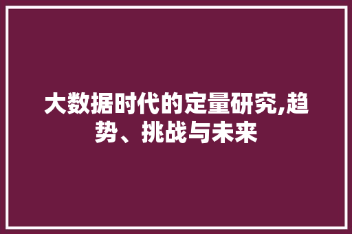 大数据时代的定量研究,趋势、挑战与未来