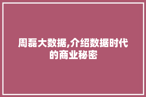 周磊大数据,介绍数据时代的商业秘密