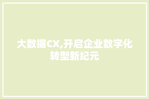 大数据CX,开启企业数字化转型新纪元 百度SEO