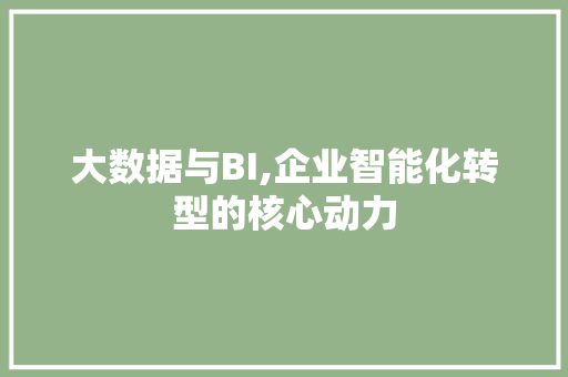 大数据与BI,企业智能化转型的核心动力 GoogleSEO
