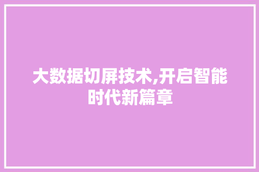 大数据切屏技术,开启智能时代新篇章