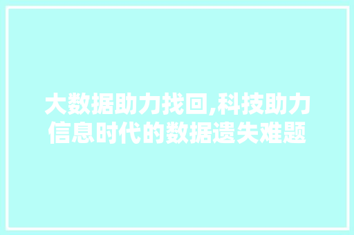 大数据助力找回,科技助力信息时代的数据遗失难题