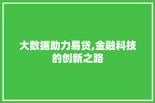 大数据助力易贷,金融科技的创新之路 百度SEO