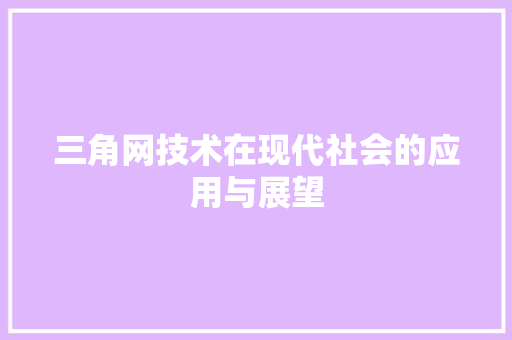 三角网技术在现代社会的应用与展望
