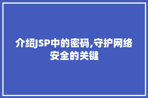 介绍JSP中的密码,守护网络安全的关键 GoogleSEO