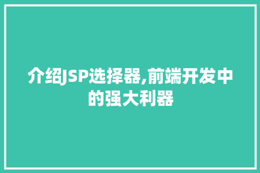 介绍JSP选择器,前端开发中的强大利器 GoogleSEO