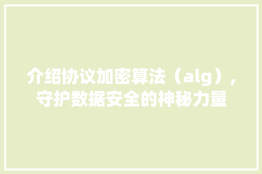 介绍协议加密算法（alg）,守护数据安全的神秘力量 必应SEO